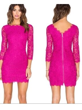 Diane von Furstenberg Pink Lace Sheath Mini Dress
